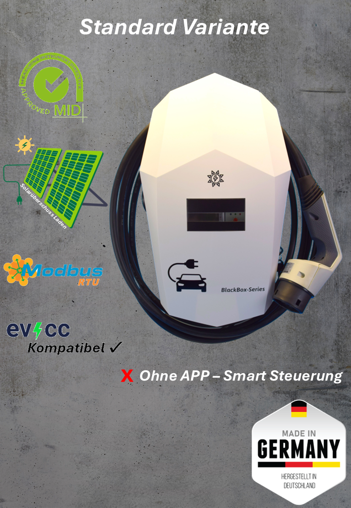 Ladestation / Wallbox 11 KW / BLACKBOX-PRO / WHITE-EDITION / Typ 2 / MODBUS / Solarüberschuss Laden / EVCC.IO-Kompatibel / Lastmanagement / Schukosteckdose / MID-Geeichter Stromzähler / APP - Smartsteuerung  / §14a EnWG Konform