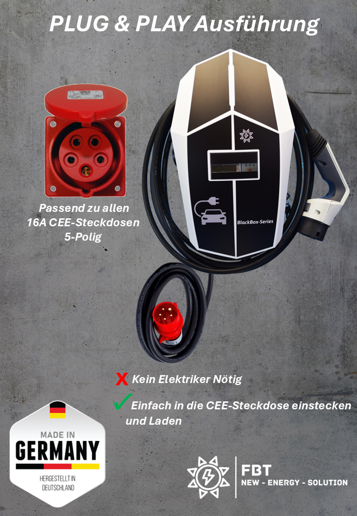 Ladestation / Wallbox 11 KW / BLACKBOX-PRO-PLUG & PLAY / Typ 2 / MODBUS / Solarüberschuss Laden /EVCC-Kompatibel / Lastmanagement / Schukosteckdose / MID-Geeichter Zähler / §14a EnWG Konform